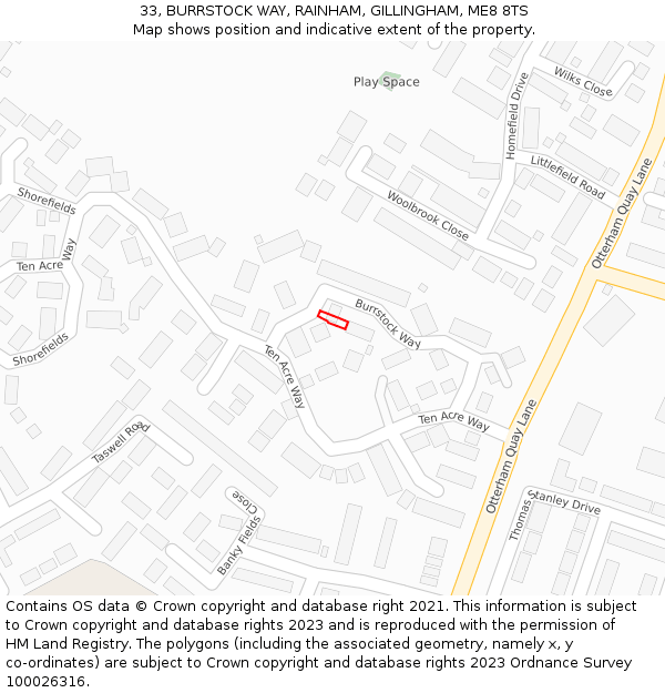 33, BURRSTOCK WAY, RAINHAM, GILLINGHAM, ME8 8TS: Location map and indicative extent of plot
