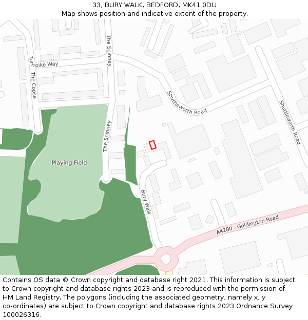 33, BURY WALK, BEDFORD, MK41 0DU: Location map and indicative extent of plot