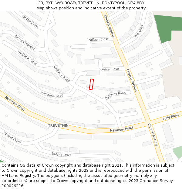 33, BYTHWAY ROAD, TREVETHIN, PONTYPOOL, NP4 8DY: Location map and indicative extent of plot