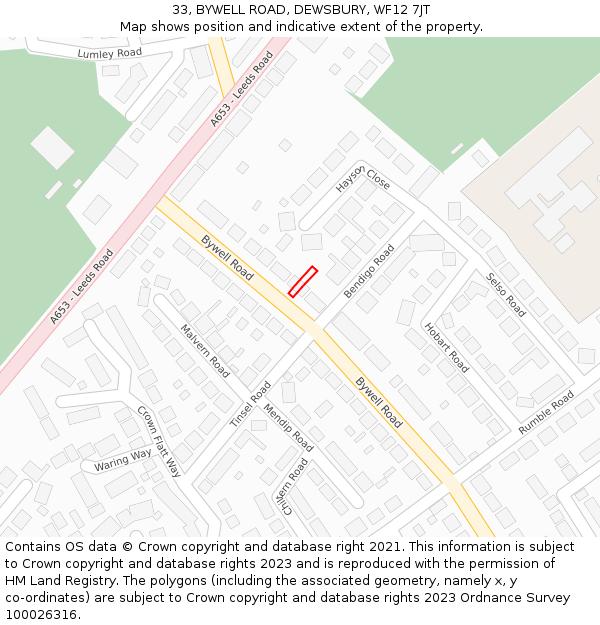 33, BYWELL ROAD, DEWSBURY, WF12 7JT: Location map and indicative extent of plot