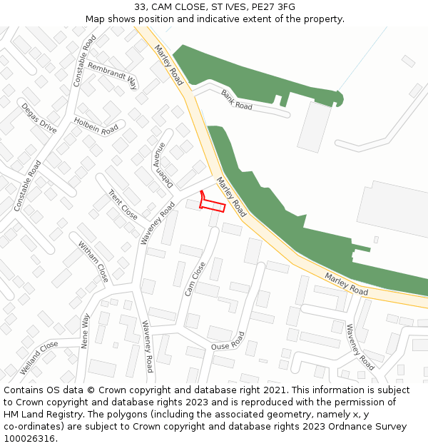 33, CAM CLOSE, ST IVES, PE27 3FG: Location map and indicative extent of plot