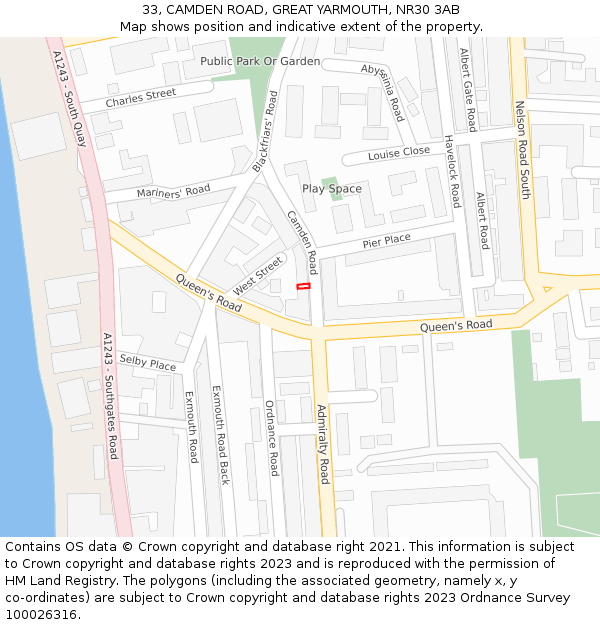 33, CAMDEN ROAD, GREAT YARMOUTH, NR30 3AB: Location map and indicative extent of plot