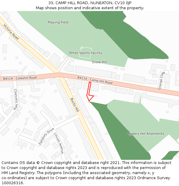 33, CAMP HILL ROAD, NUNEATON, CV10 0JP: Location map and indicative extent of plot