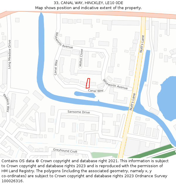 33, CANAL WAY, HINCKLEY, LE10 0DE: Location map and indicative extent of plot