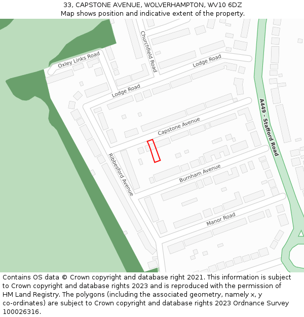 33, CAPSTONE AVENUE, WOLVERHAMPTON, WV10 6DZ: Location map and indicative extent of plot