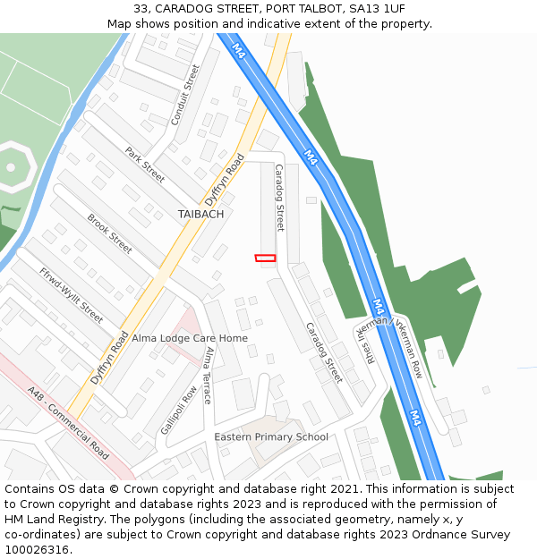 33, CARADOG STREET, PORT TALBOT, SA13 1UF: Location map and indicative extent of plot