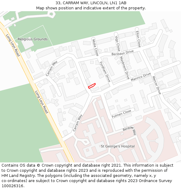 33, CARRAM WAY, LINCOLN, LN1 1AB: Location map and indicative extent of plot