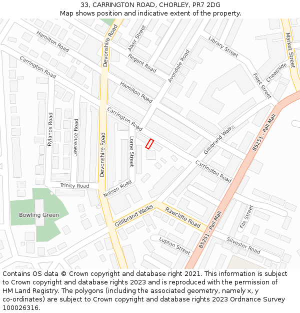 33, CARRINGTON ROAD, CHORLEY, PR7 2DG: Location map and indicative extent of plot