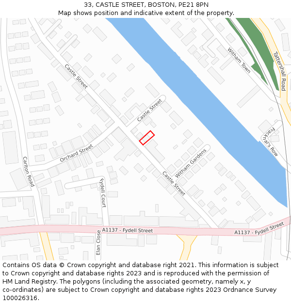 33, CASTLE STREET, BOSTON, PE21 8PN: Location map and indicative extent of plot