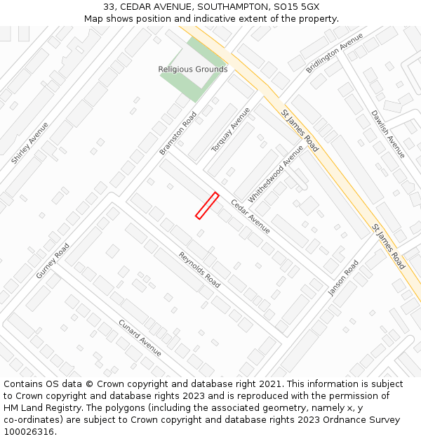33, CEDAR AVENUE, SOUTHAMPTON, SO15 5GX: Location map and indicative extent of plot