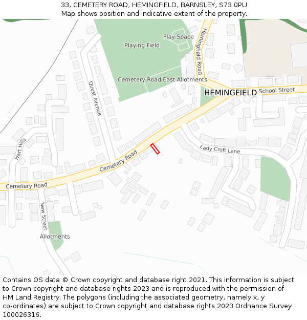 33, CEMETERY ROAD, HEMINGFIELD, BARNSLEY, S73 0PU: Location map and indicative extent of plot