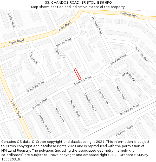 33, CHANDOS ROAD, BRISTOL, BS6 6PQ: Location map and indicative extent of plot