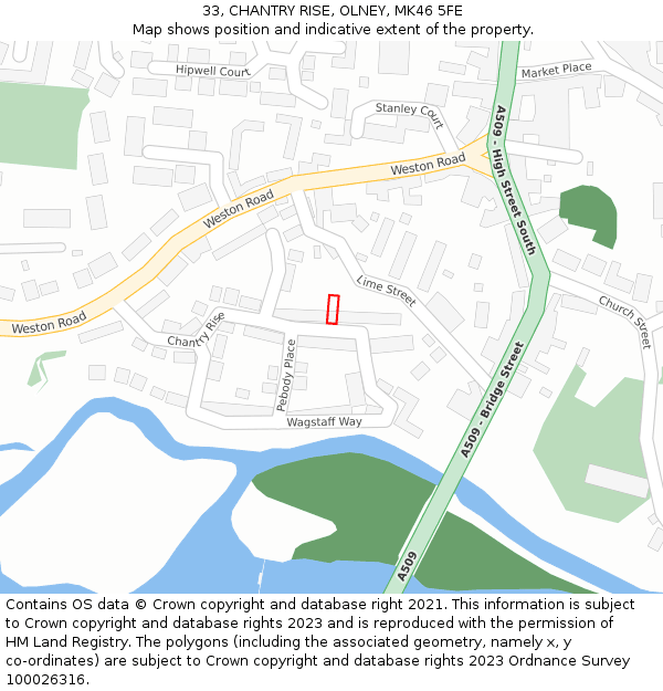 33, CHANTRY RISE, OLNEY, MK46 5FE: Location map and indicative extent of plot