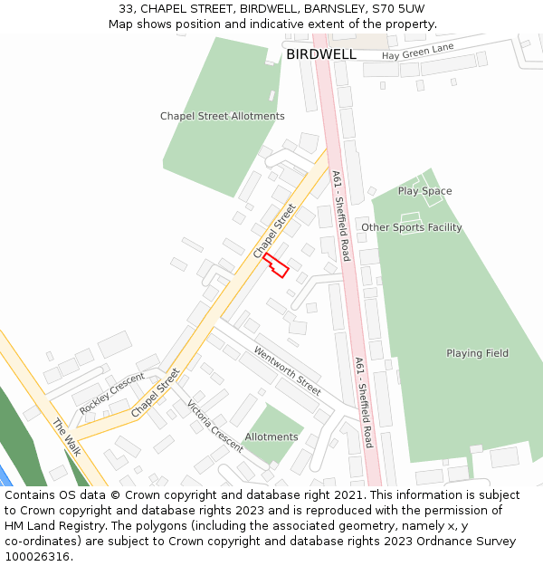 33, CHAPEL STREET, BIRDWELL, BARNSLEY, S70 5UW: Location map and indicative extent of plot