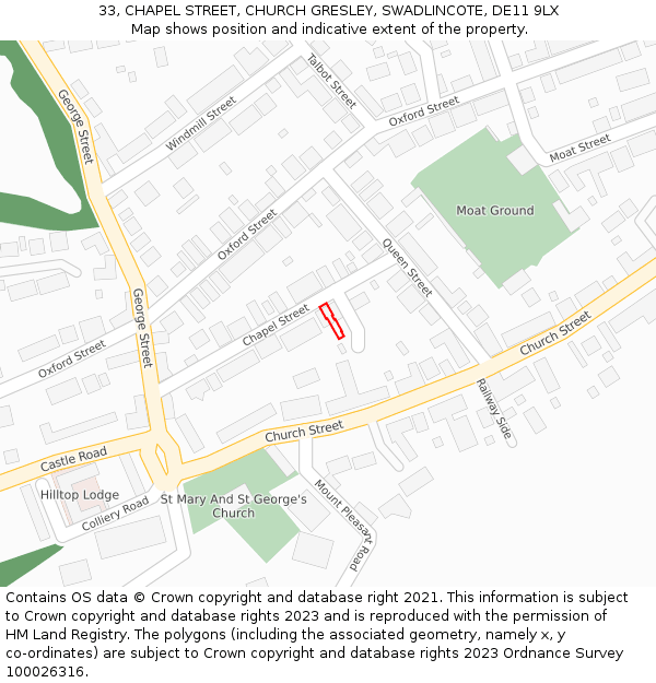 33, CHAPEL STREET, CHURCH GRESLEY, SWADLINCOTE, DE11 9LX: Location map and indicative extent of plot