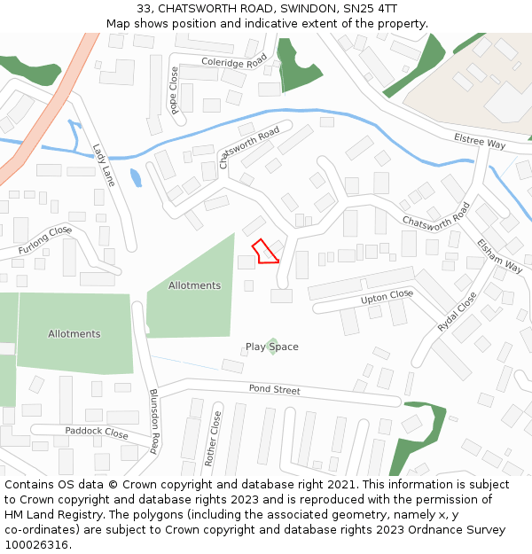 33, CHATSWORTH ROAD, SWINDON, SN25 4TT: Location map and indicative extent of plot