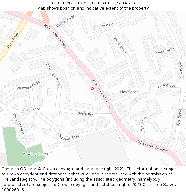 33, CHEADLE ROAD, UTTOXETER, ST14 7BX: Location map and indicative extent of plot