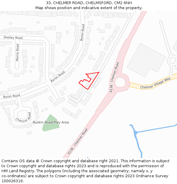33, CHELMER ROAD, CHELMSFORD, CM2 6NH: Location map and indicative extent of plot