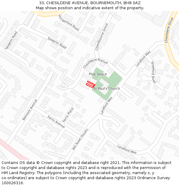 33, CHESILDENE AVENUE, BOURNEMOUTH, BH8 0AZ: Location map and indicative extent of plot