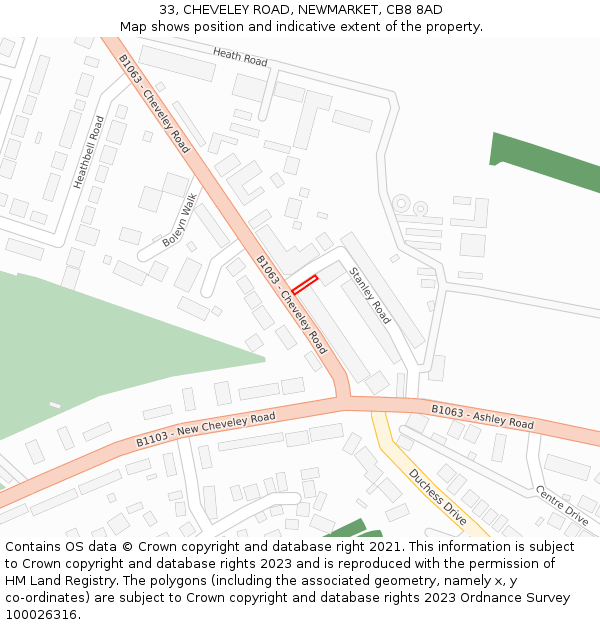 33, CHEVELEY ROAD, NEWMARKET, CB8 8AD: Location map and indicative extent of plot