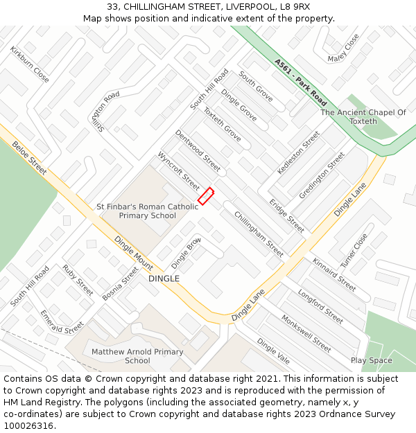 33, CHILLINGHAM STREET, LIVERPOOL, L8 9RX: Location map and indicative extent of plot