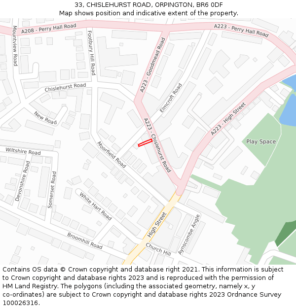 33, CHISLEHURST ROAD, ORPINGTON, BR6 0DF: Location map and indicative extent of plot
