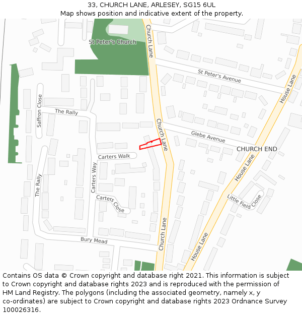33, CHURCH LANE, ARLESEY, SG15 6UL: Location map and indicative extent of plot