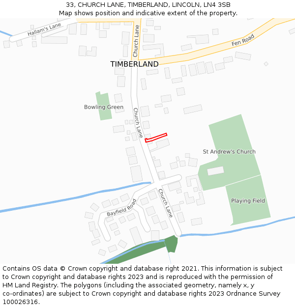 33, CHURCH LANE, TIMBERLAND, LINCOLN, LN4 3SB: Location map and indicative extent of plot