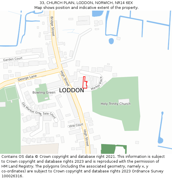 33, CHURCH PLAIN, LODDON, NORWICH, NR14 6EX: Location map and indicative extent of plot