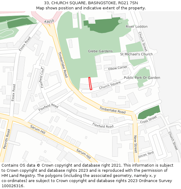 33, CHURCH SQUARE, BASINGSTOKE, RG21 7SN: Location map and indicative extent of plot