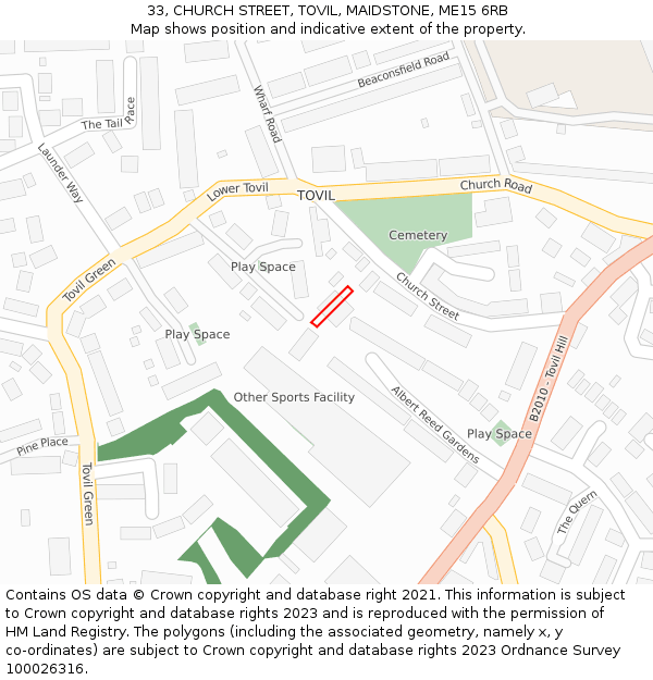 33, CHURCH STREET, TOVIL, MAIDSTONE, ME15 6RB: Location map and indicative extent of plot