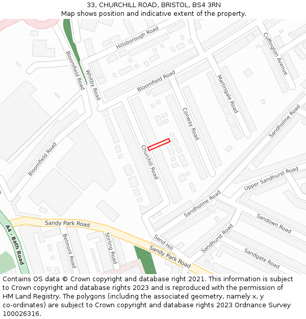 33, CHURCHILL ROAD, BRISTOL, BS4 3RN: Location map and indicative extent of plot