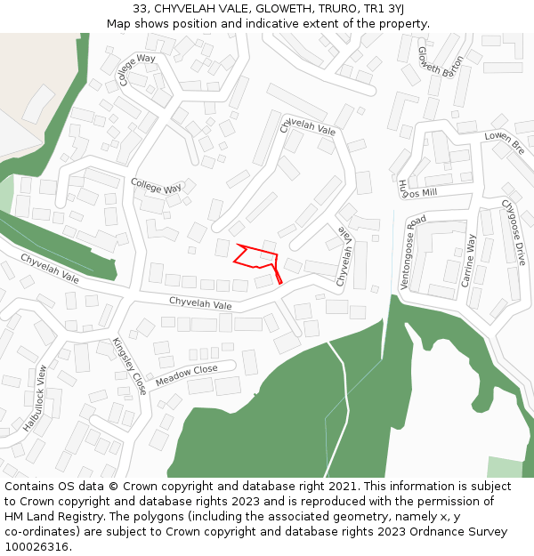 33, CHYVELAH VALE, GLOWETH, TRURO, TR1 3YJ: Location map and indicative extent of plot