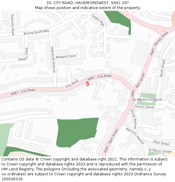 33, CITY ROAD, HAVERFORDWEST, SA61 2ST: Location map and indicative extent of plot