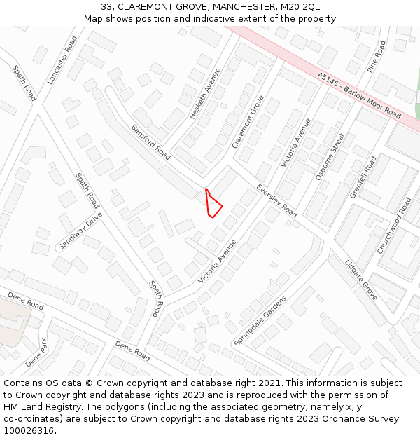 33, CLAREMONT GROVE, MANCHESTER, M20 2QL: Location map and indicative extent of plot