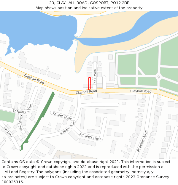 33, CLAYHALL ROAD, GOSPORT, PO12 2BB: Location map and indicative extent of plot