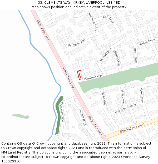 33, CLEMENTS WAY, KIRKBY, LIVERPOOL, L33 4BD: Location map and indicative extent of plot
