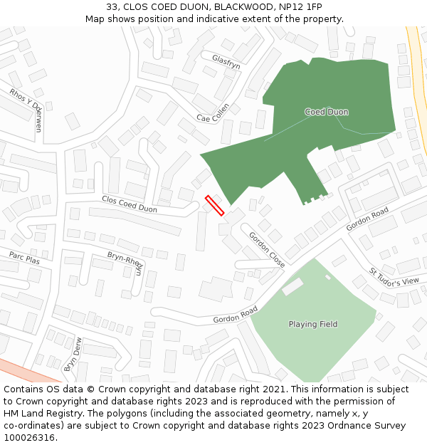 33, CLOS COED DUON, BLACKWOOD, NP12 1FP: Location map and indicative extent of plot