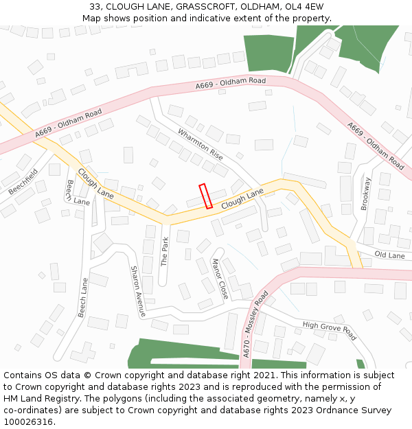 33, CLOUGH LANE, GRASSCROFT, OLDHAM, OL4 4EW: Location map and indicative extent of plot