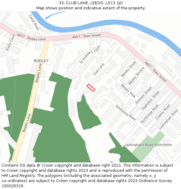 33, CLUB LANE, LEEDS, LS13 1JG: Location map and indicative extent of plot
