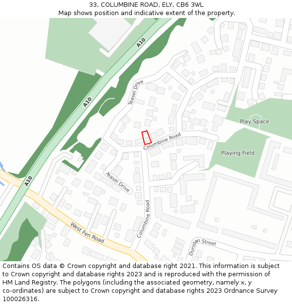33, COLUMBINE ROAD, ELY, CB6 3WL: Location map and indicative extent of plot