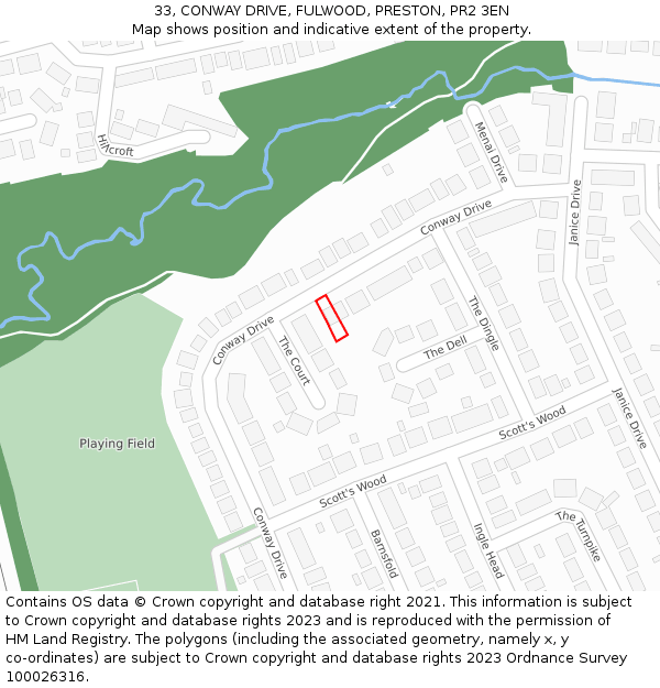 33, CONWAY DRIVE, FULWOOD, PRESTON, PR2 3EN: Location map and indicative extent of plot