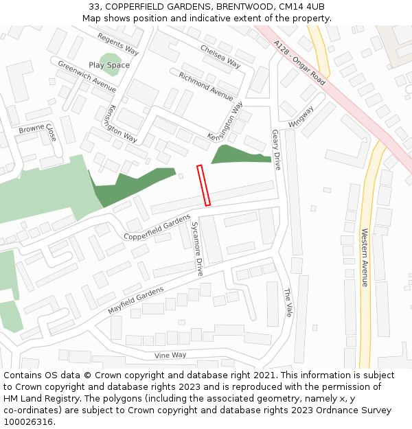 33, COPPERFIELD GARDENS, BRENTWOOD, CM14 4UB: Location map and indicative extent of plot