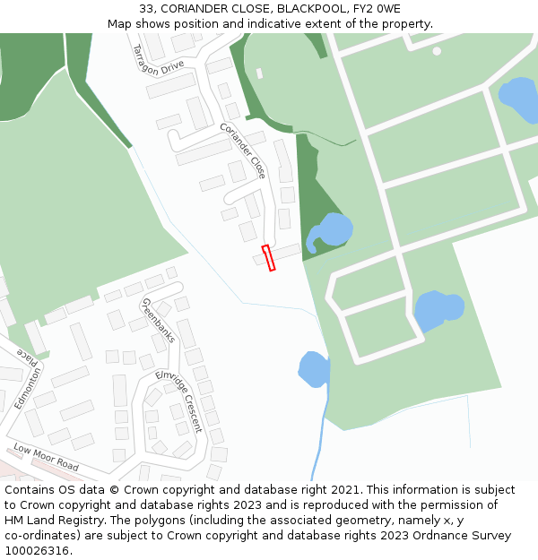 33, CORIANDER CLOSE, BLACKPOOL, FY2 0WE: Location map and indicative extent of plot