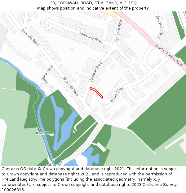 33, CORNWALL ROAD, ST ALBANS, AL1 1SQ: Location map and indicative extent of plot
