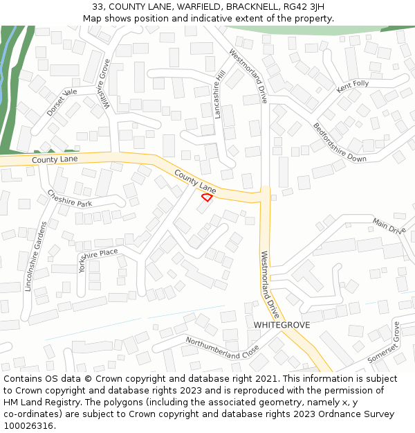33, COUNTY LANE, WARFIELD, BRACKNELL, RG42 3JH: Location map and indicative extent of plot