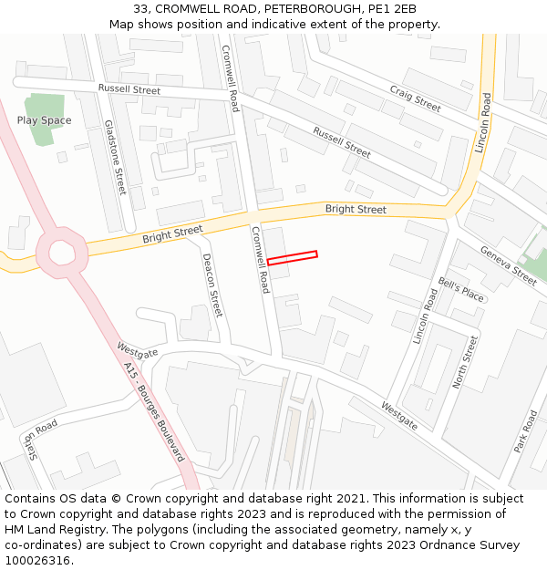 33, CROMWELL ROAD, PETERBOROUGH, PE1 2EB: Location map and indicative extent of plot