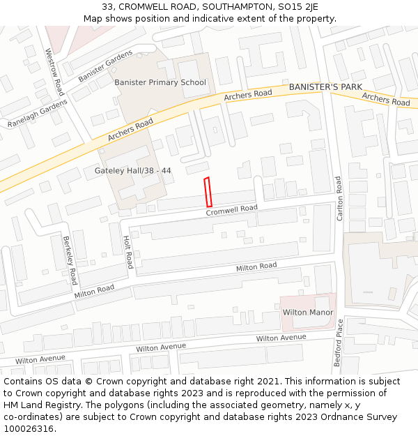 33, CROMWELL ROAD, SOUTHAMPTON, SO15 2JE: Location map and indicative extent of plot