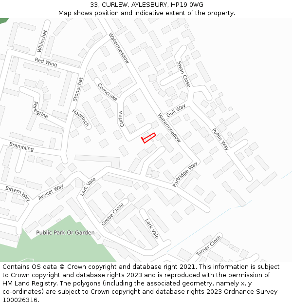 33, CURLEW, AYLESBURY, HP19 0WG: Location map and indicative extent of plot