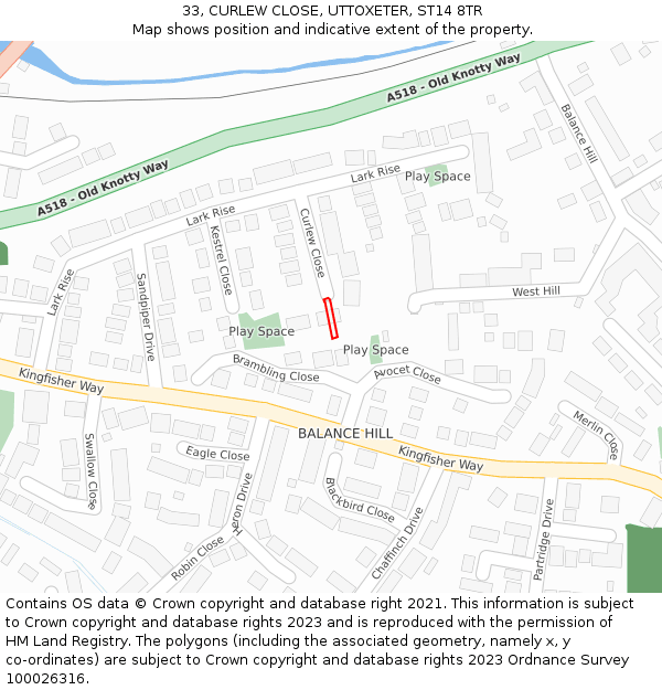 33, CURLEW CLOSE, UTTOXETER, ST14 8TR: Location map and indicative extent of plot